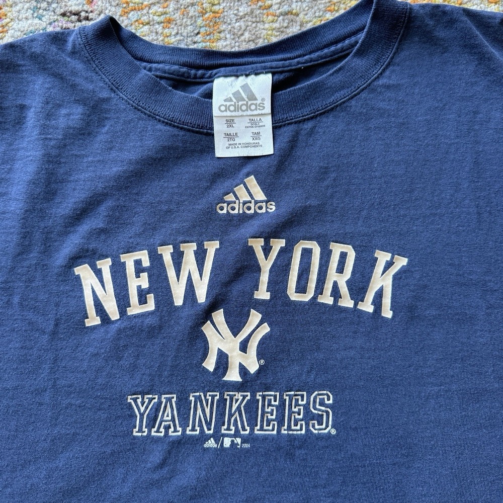 Vintage 2004‎ Adidas New York Yankees Long Sleeve Shirt Navy Blue 2XL